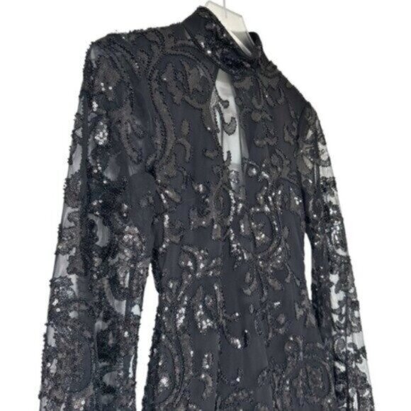 NWT Alexis Franciska Sequined Open Back Beaded Black Mini Dress Size XS - Picture 5 of 12